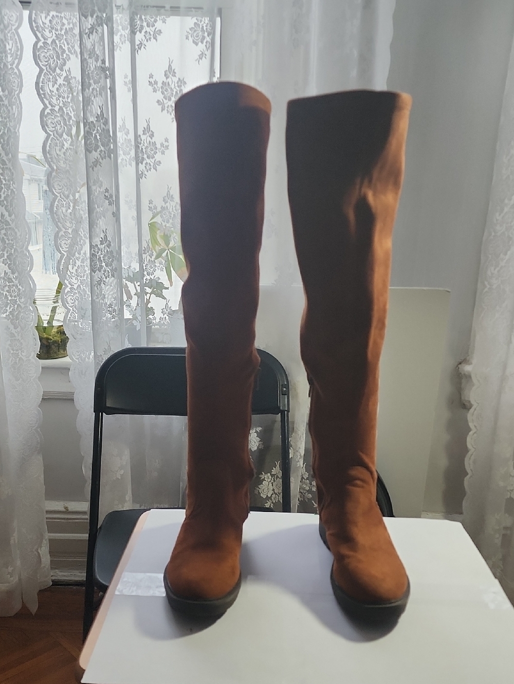 Rogue Over-the-Knee Suede Boots in Chestnut Brown